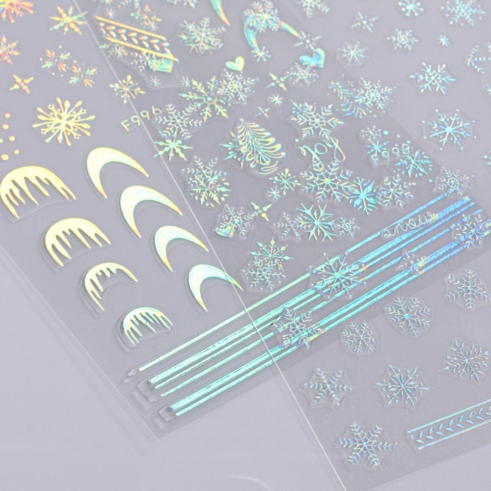 Laser Snowflake Christmas Laser Nail Stickers French Lines Christmas Nail Decorations  Girls