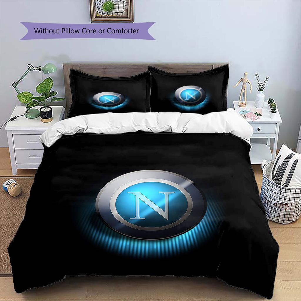SSC Napoli Pattern Bedding,Quilt Set Quilt Cover Pillowcase Home Birthday Gift(1 * duvet cover + 2 * pillowcase, without core)