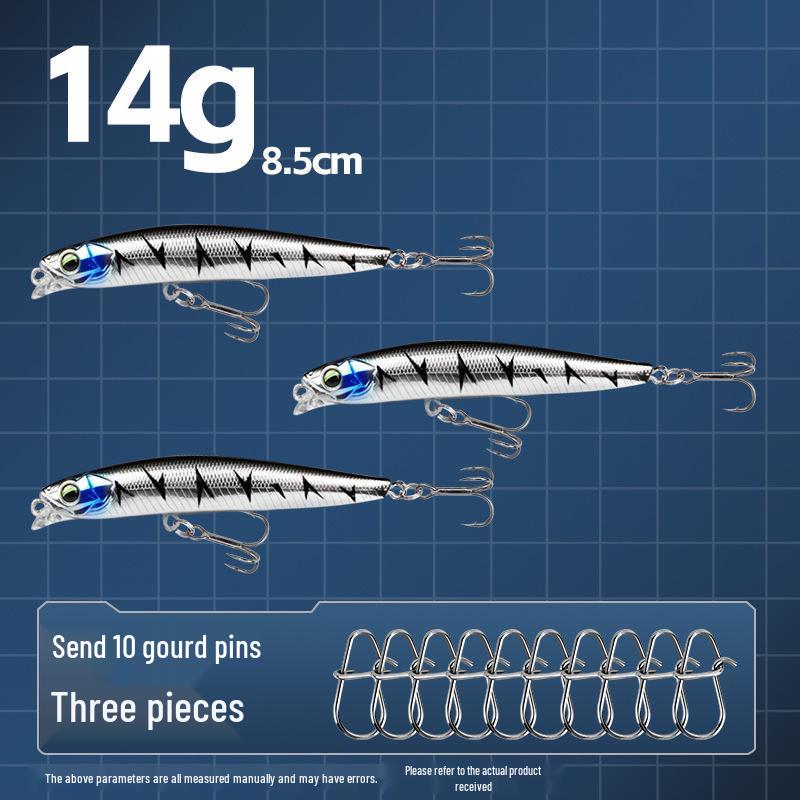 Small Silver Fish Pencil Twitching Long Cast Slow-Sinking Freshwater & Sea Fishing Lure for Mackerel & Asp
