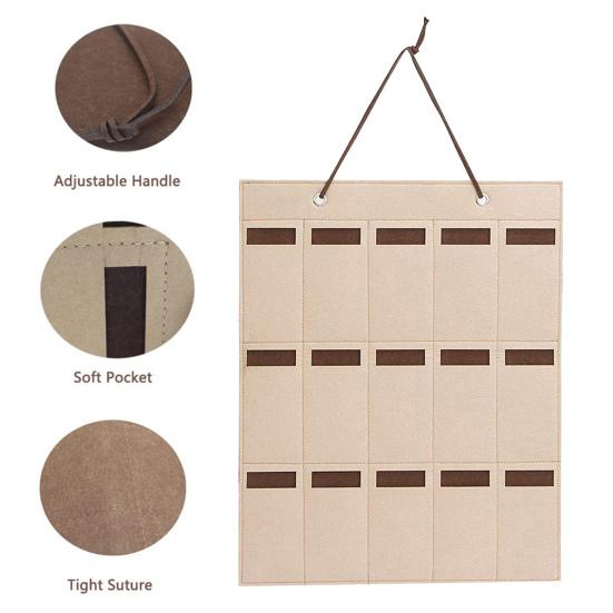Sunglasses Organizer Bag Large Capacity Lanyard Design Foldable Multi-compartment Easy to Hang Save Space Felt 15 Grids Wall Hanging Eyeglass
