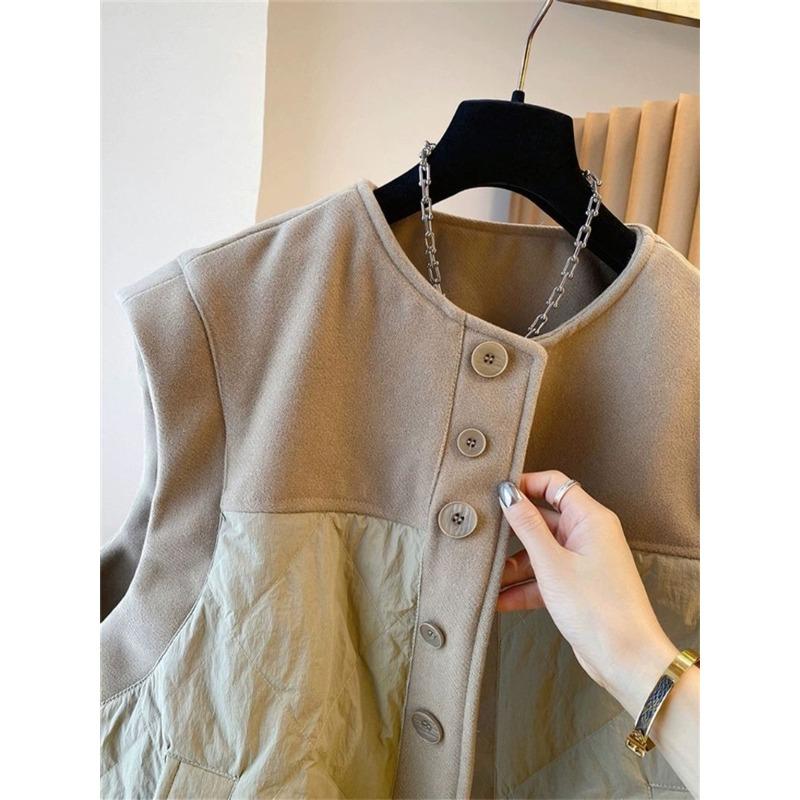 Fashionable Loose Wool Blend Vest Women Autumn Winter Sleeveless Quilted Outerwear Casual Waistcoat