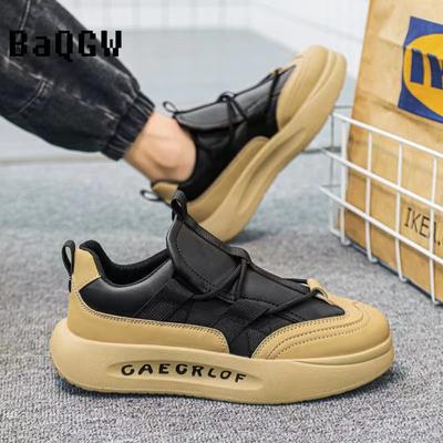 Fashion Men Casual Running Shoes Fashion Leather Color Block Breathable Luxury Chunky Sneakers Height Increased Platform Loafers Shoes