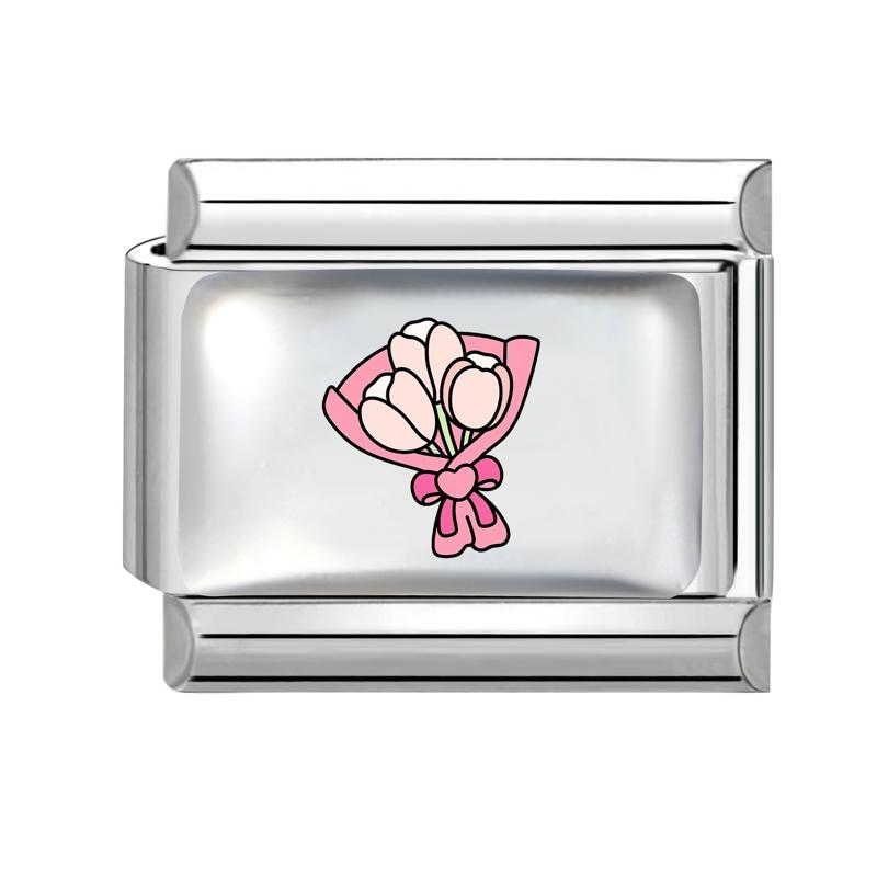 Sweet Pink Flowers Girls' Eye Cherry Star Bow Love Charm Link Fit 9mm Stainless Steel Bracelet Women Men Making DIY Jewelry Gift