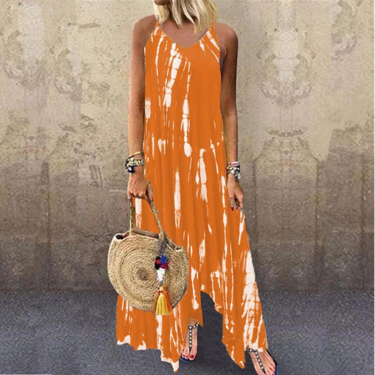 New Long Skirt Printed Slit Skirt Irregular Tie Dye Pocket Dress