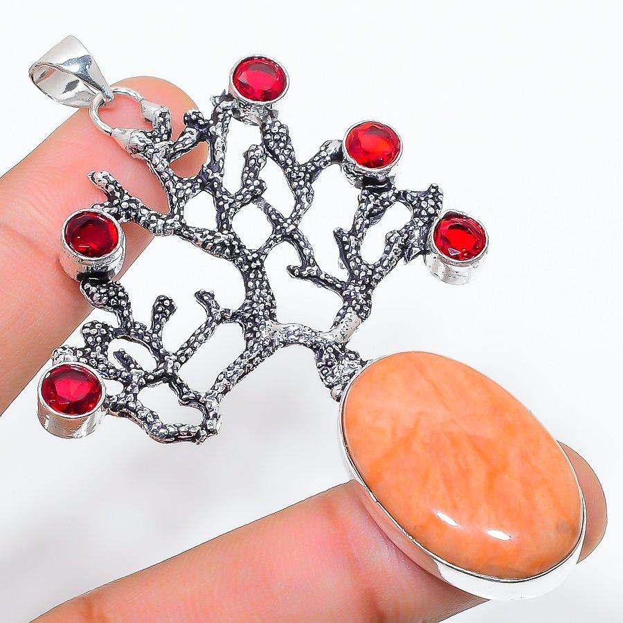 

Orange Aventurine, Garnet Gemstone Handmade Ethnic Jewelry Pendant 3.15 SR-6802