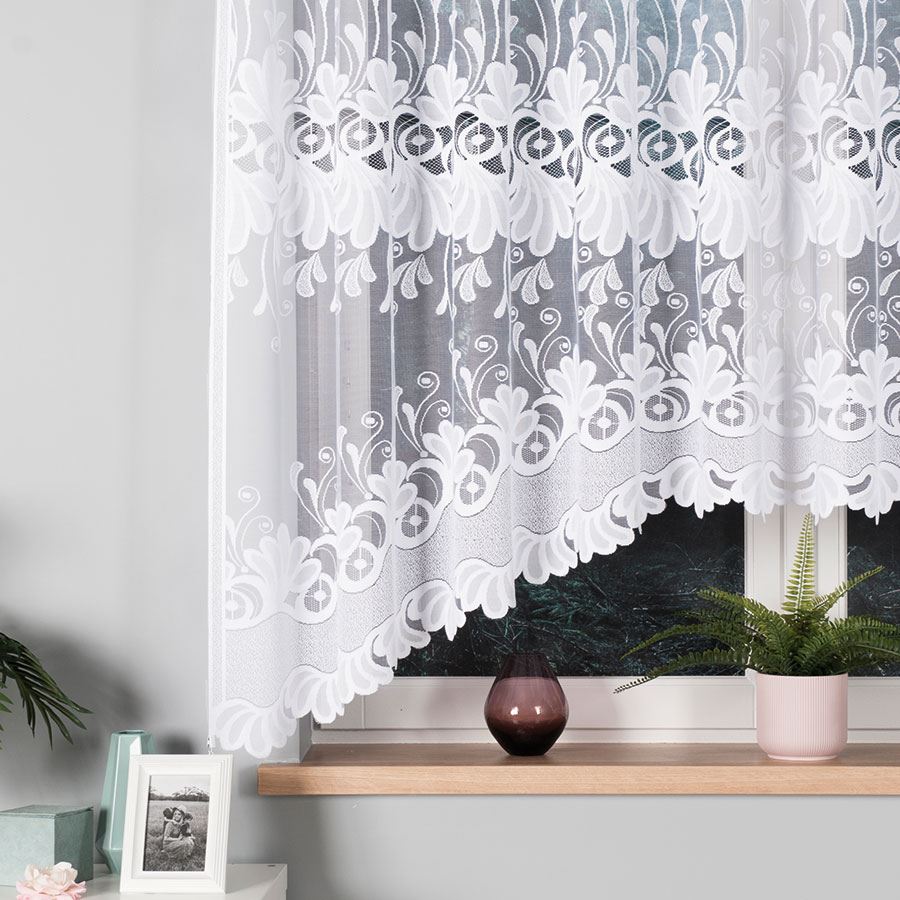Kasjana - Ready-made Jacquard Curtain with Bottom Trim - 320X160 - White