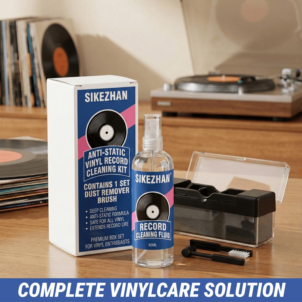 Record Cleaner Kit with 65ml Spray, Anti-Static Velvet Brush & Stylus Cleaning Tools for Safe Vinyl Turntable Use