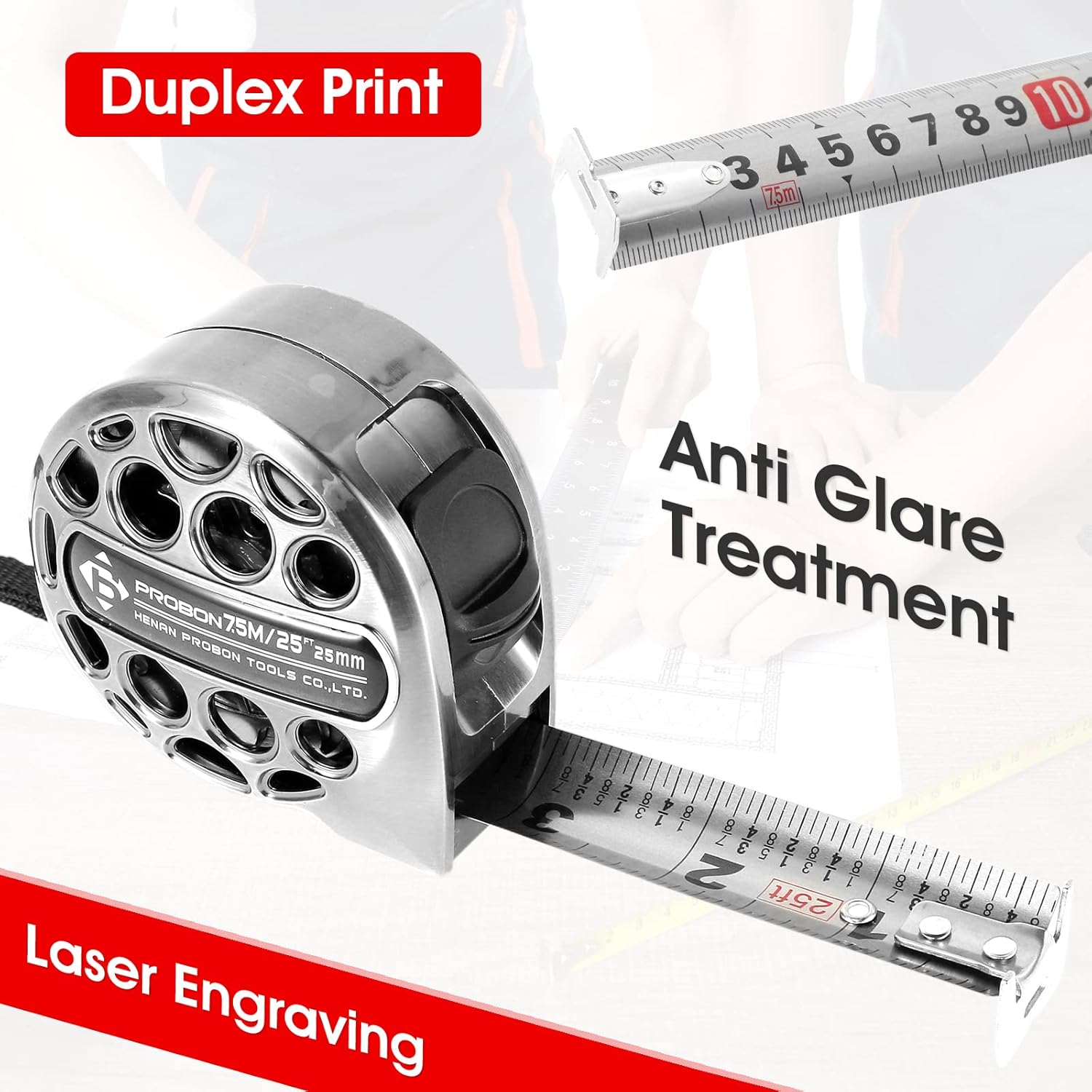 

25 футов Нержавеющая сталь Измерительная лента с двусторонней шкалой Выдвижная рулетка Водонепроницаемая Портативная измерительная линейка для дома Сельскохозяйственная 1PC