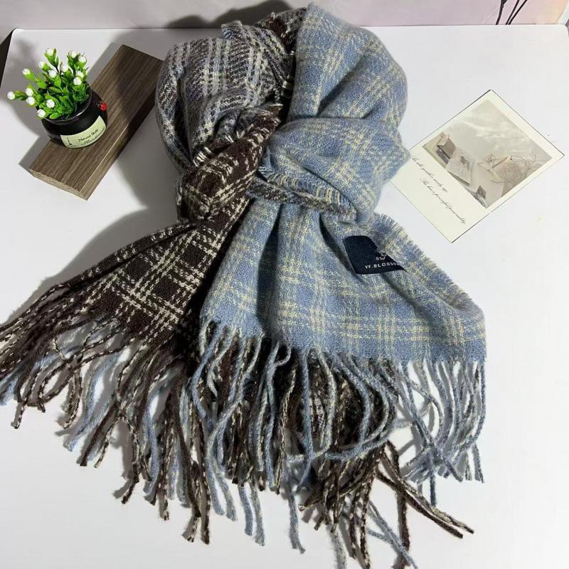 Plaid Scarf Women's Winter Korean Style Atmosphere Neck Protector Cute Thickened Warm Red Scarf Shawl Thickened with Tassels