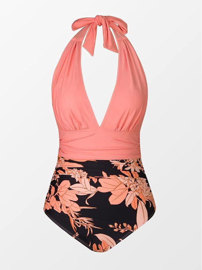 Halterneck Ruffled Backless One-Piece Swimsuit for Women