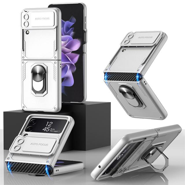 

Shockproof Armor Case For Samsung Galaxy Z Flip 4 5g Slide Lens Cover Ring Bracket Stand Case For Samsung Z Flip4 Hinge Case case with ring срібний