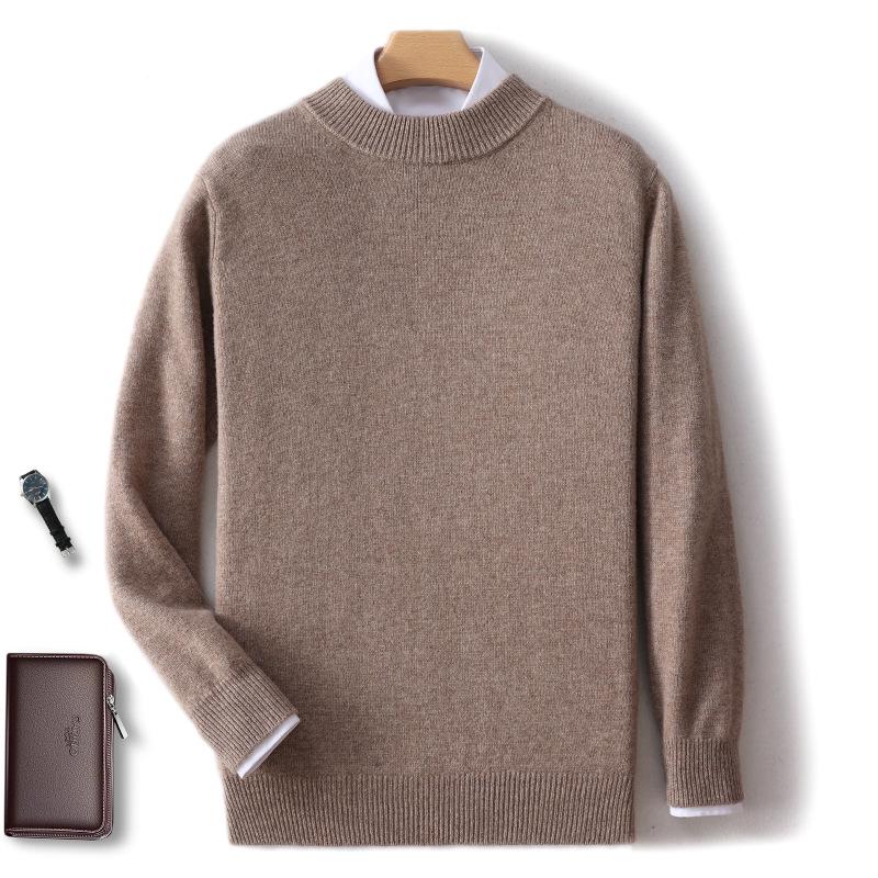 2025 Men's Pure Wool Half-High Neck Pullover Sweater - Warm Fashionable Knitwear for Young Adults