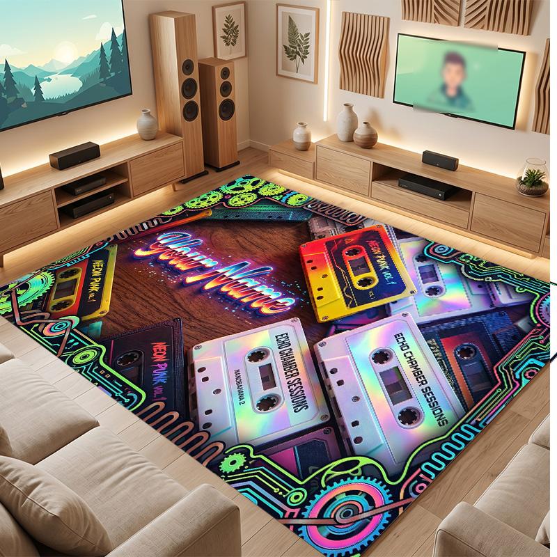 Neon Colorful Theme Soft Crystal Velvet Rug Custom Name & Text Print Non Slip Floor Rug for Bedroom Living Room