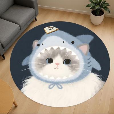 1pc Cat Shark Round Chair Mat Area Rug - Non-Slip, Floor Mat for Office, Bedroom, and Indoor Decor C1125129