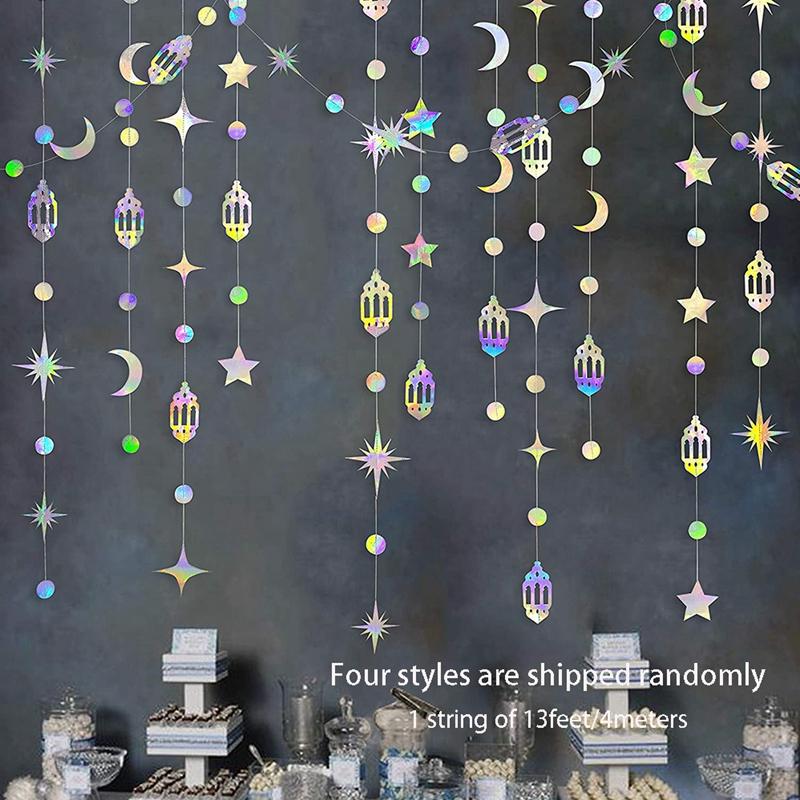 13Ft Iridescent Ramadan EID Mubarak Banner Decorations Hanging Star Moon Lamp Garlands Ramadan Mubarak Home Decor Birthday Party