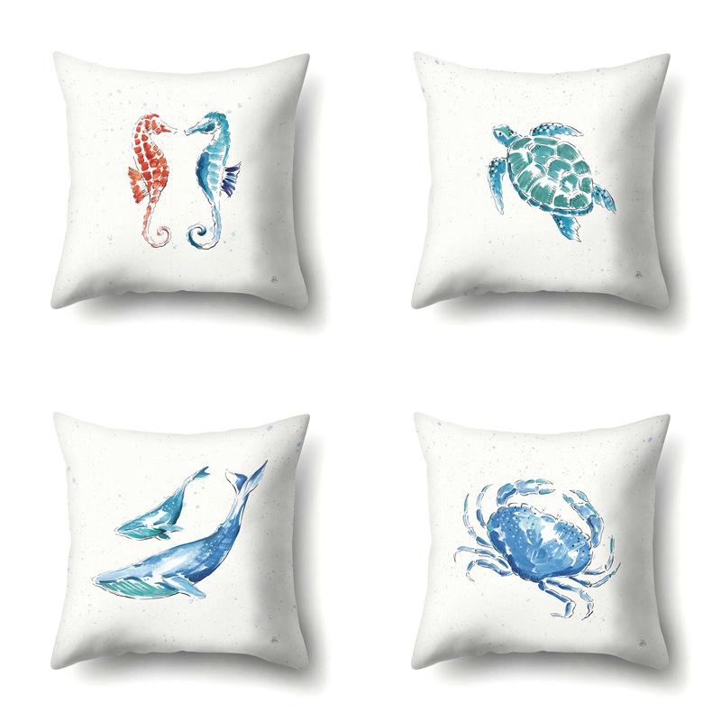 Polyester Pillowcase Peach Leather Velvet Cushion Cover Marine Life Seahorse Octopus Printed Pillow Bedside Cushion Cover