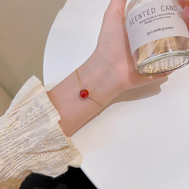 

Красные бусины акации Роскошный набор ожерелья-цепочки на ключицу и браслета - Коллекция весна/лето