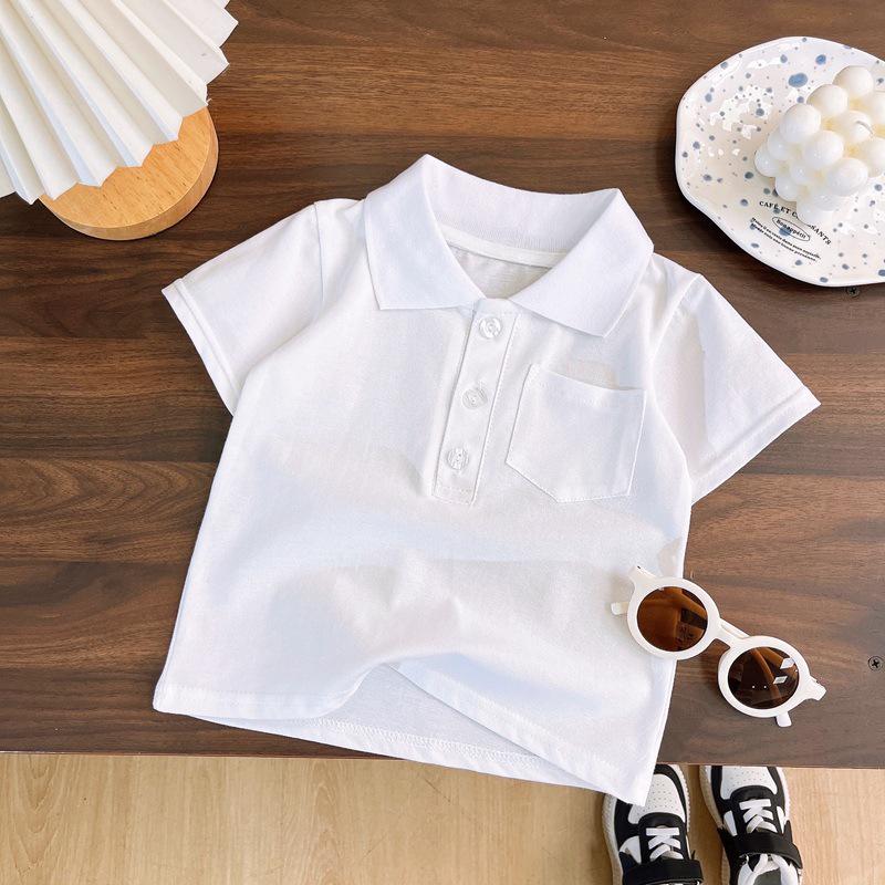 Children's Summer Polo Shirt: Unisex Short-Sleeve T-Shirt with Lapel and Lace for Boys and Girls