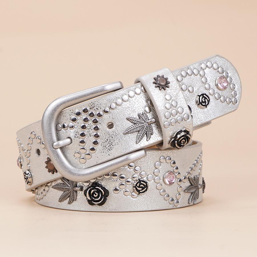Belt Women's Fashion Metal Rivet Inlaid Retro Style Casual Simple Daily Versatile Wide Belt Decorative Jeans Pants Belt