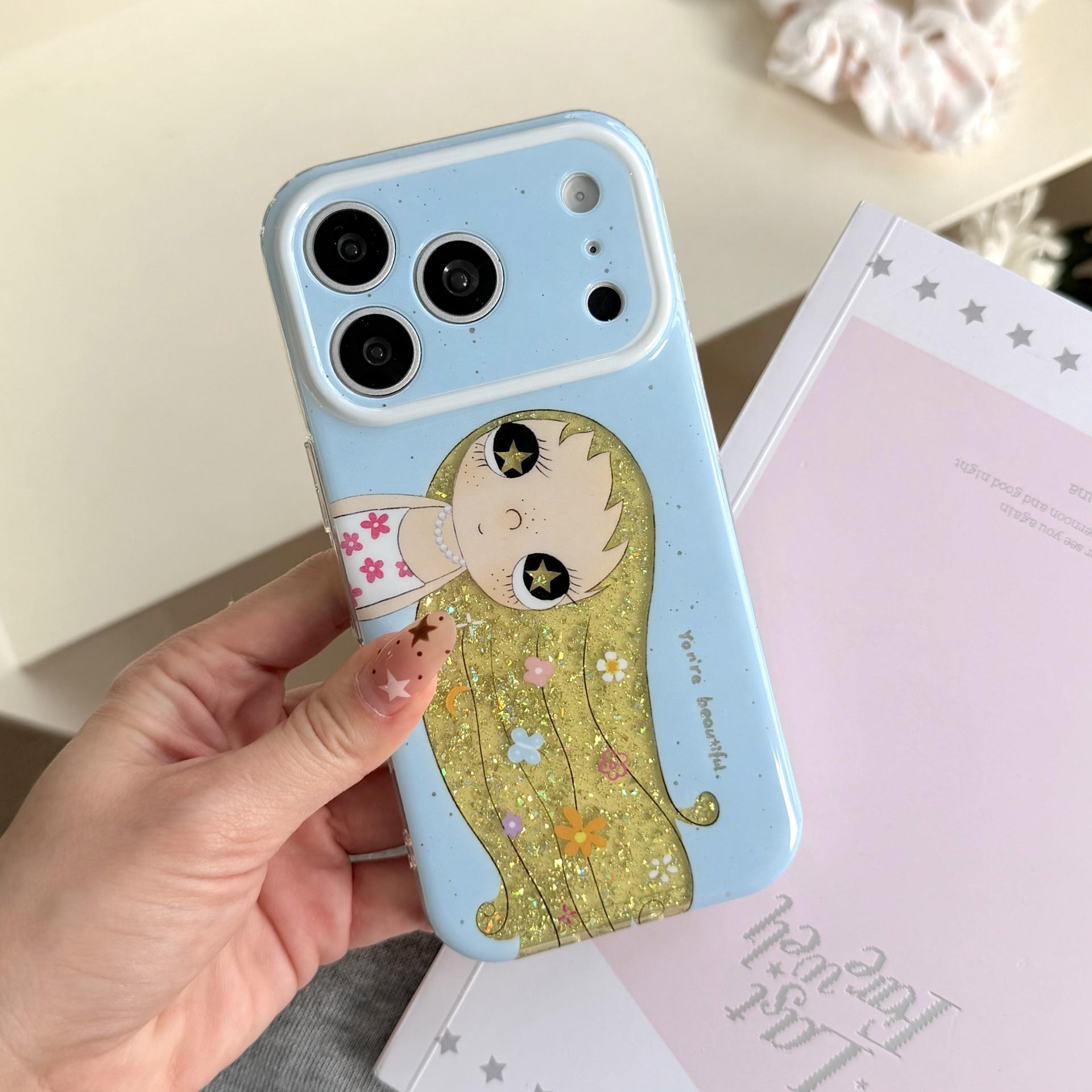IMD Golden Jade iPhone 15/16 Pro/Pro Max Case - Cartoon Design for Women iPhone 16 Pro Max