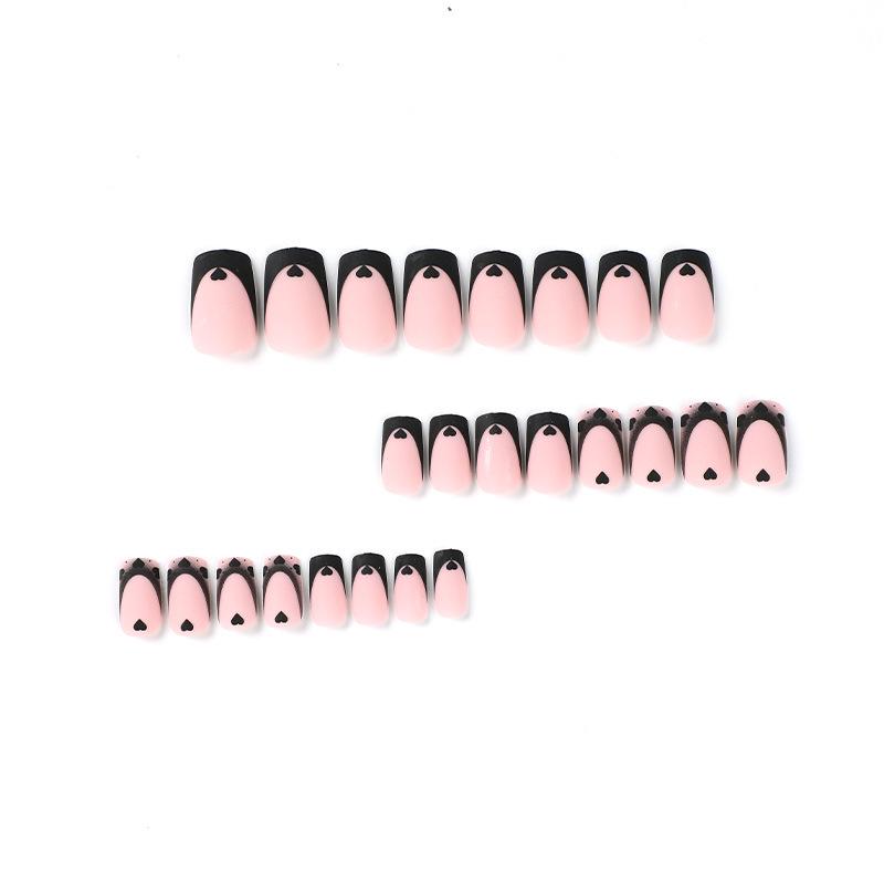 Wearable Black French Gradient Love Sweet Cool False Nail Art Tips 