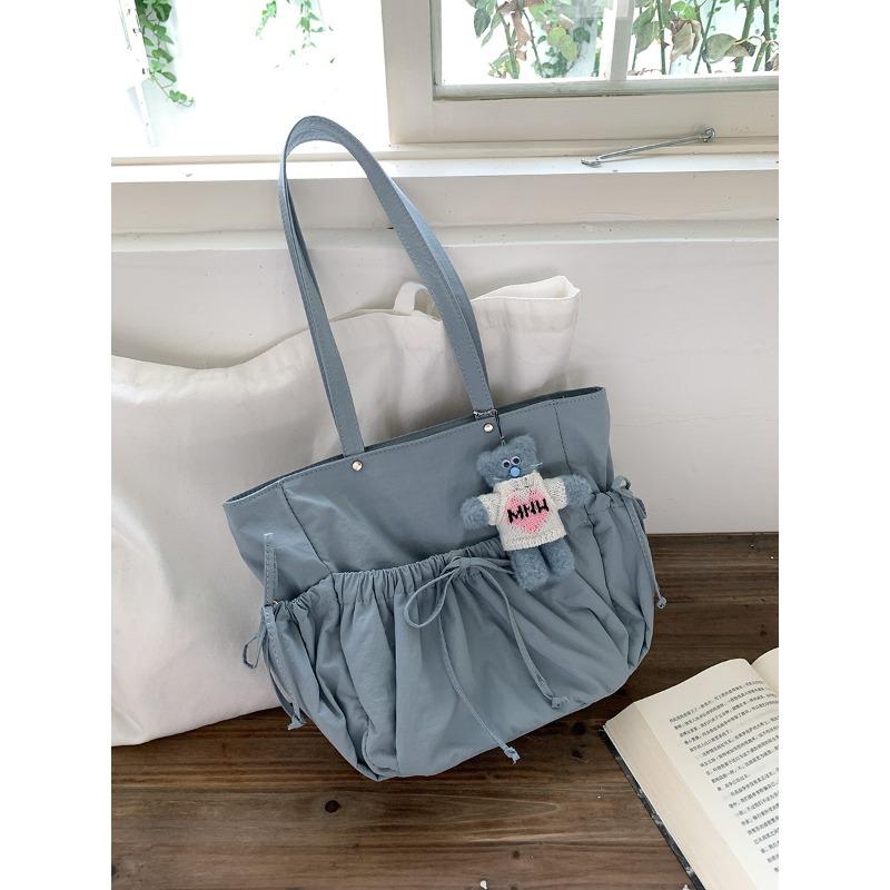 

Летняя портативная наплечная сумка женская плиссированная с бантом сумка для отдыха нейлоновая универсальная большой вместимости сумка-тоут для поездок на работу синий