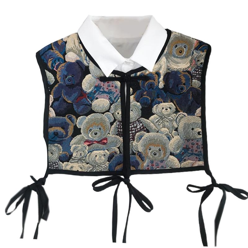 Women Chinese Embroidery Half Top Shawl Vintage Flroal Cheongsam Fake Collar Lace-Up Decorative Neck Cover Dickey Short
