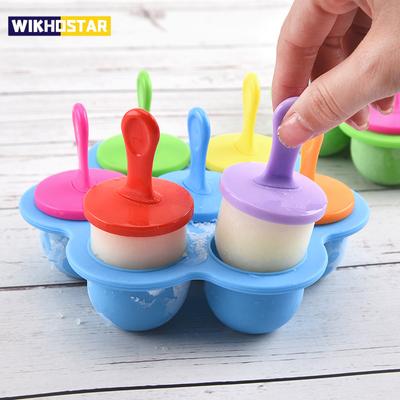 7 Grids DIY Ice Cream Popsicle Silicone Mold Ice Ball Maker Popsicles Molds Baby Fruit Shake Home Kitchen Accessories Tool