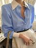 2024 Women's Casual French Stripe Patchwork Lapel Shirt