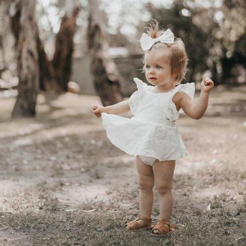 Baby Girls Ruffle Romper Dress, Sleeveless Lace Solid Color Summer Tutu Bodysuit+Bowknot Headband