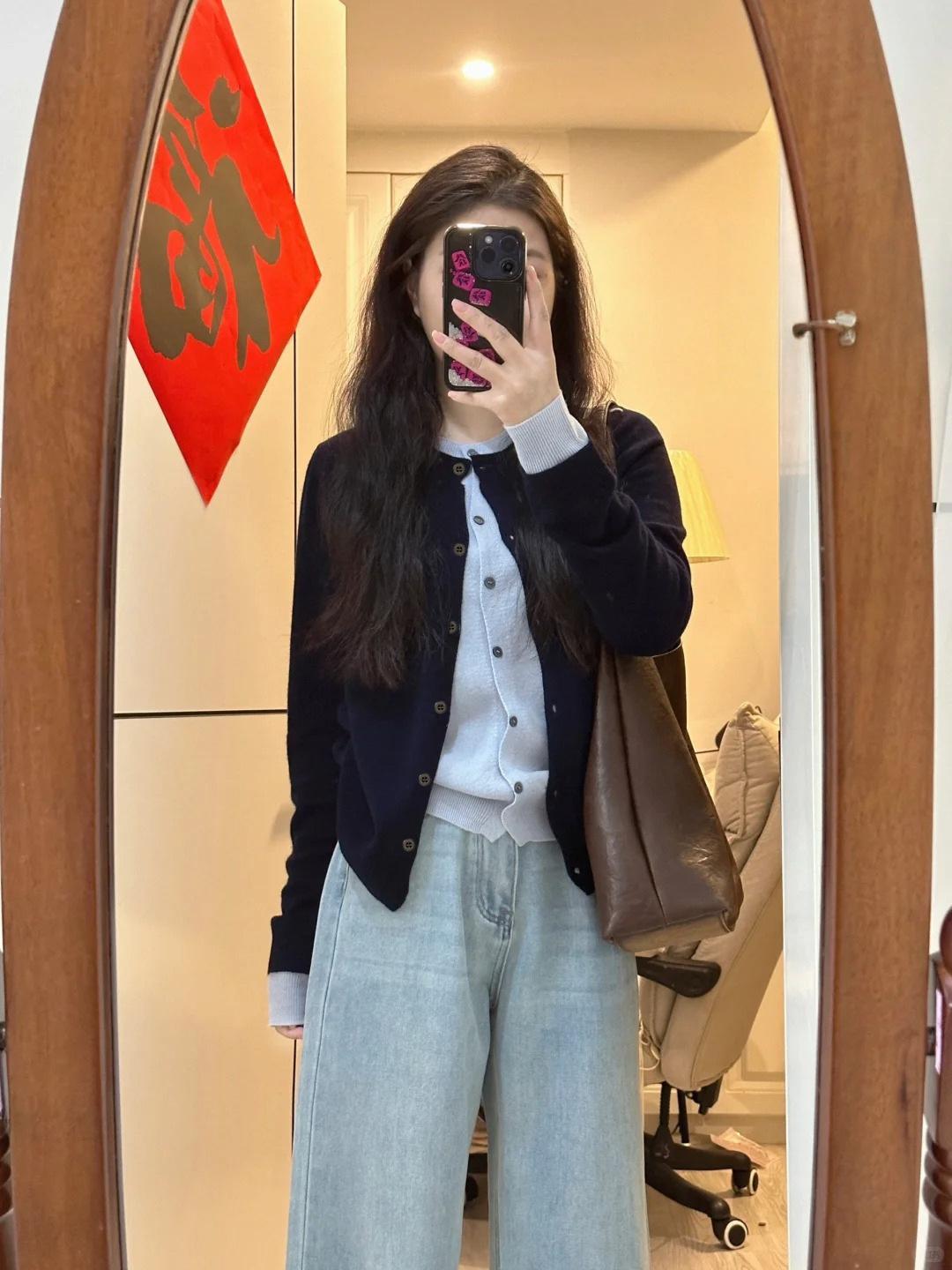 

Single-breasted contrasting color fake two-piece knitted cardigan jacket women s spring and autumn crew neck casual sweater age-reducing top L Темно-синій