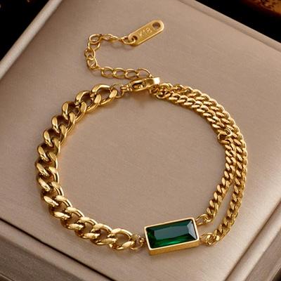 316L Stainless Steel Green Zircon Bracelet For Women Vintage Creative Birthday Jewelry Accessories Gifts