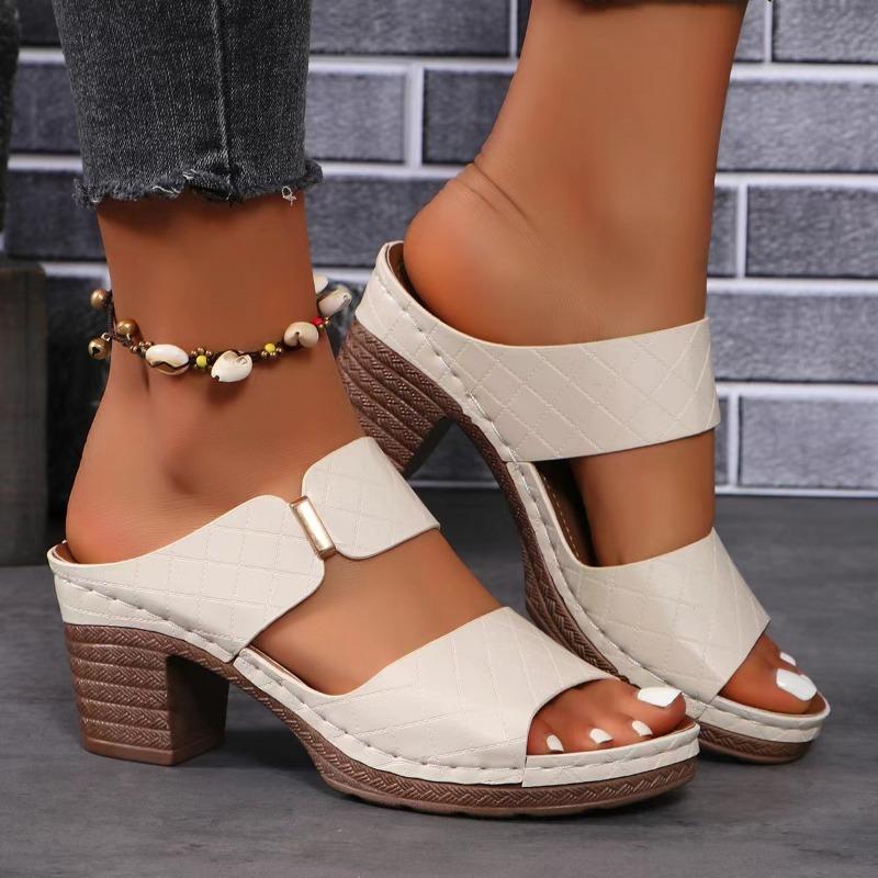 

Мода 2024 года, женская летняя новая простая универсальная женская обувь из искусственной кожи для отдыха на открытом воздухе, удобная пляжная одежда, женские туфли на высоком каблуке 37 покинуть белый