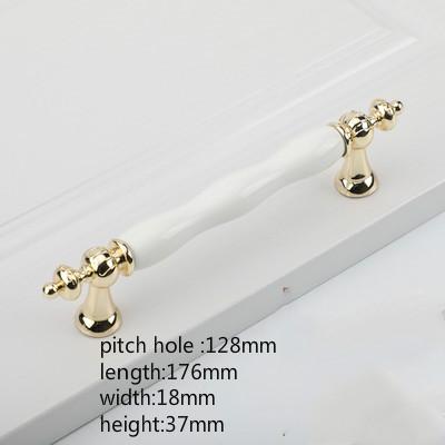 Fashion Ceramic Cabinet Handles Golden Kitchen Cupboard Door Handles Drawer Knobs European White Furniture Pulls