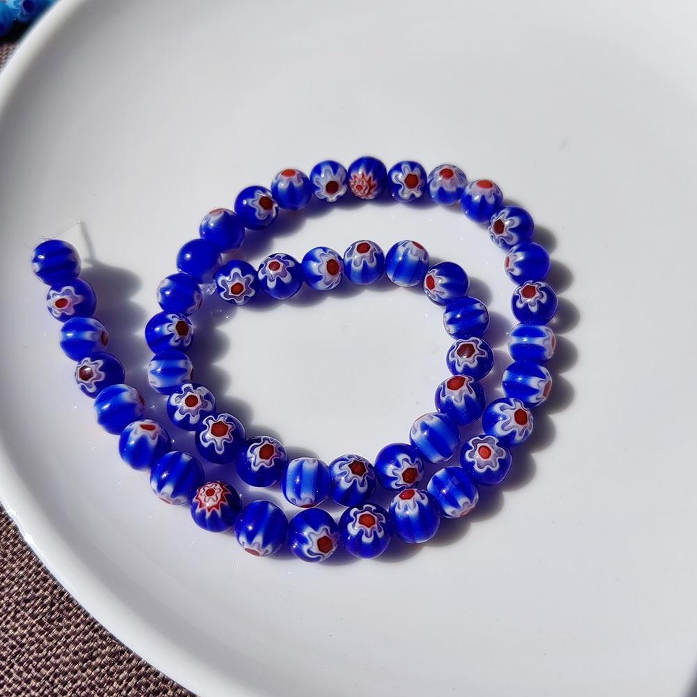 Millefiori Glass Beads 8mm - Round, Single Flower, Loose Beads for DIY Jewelry