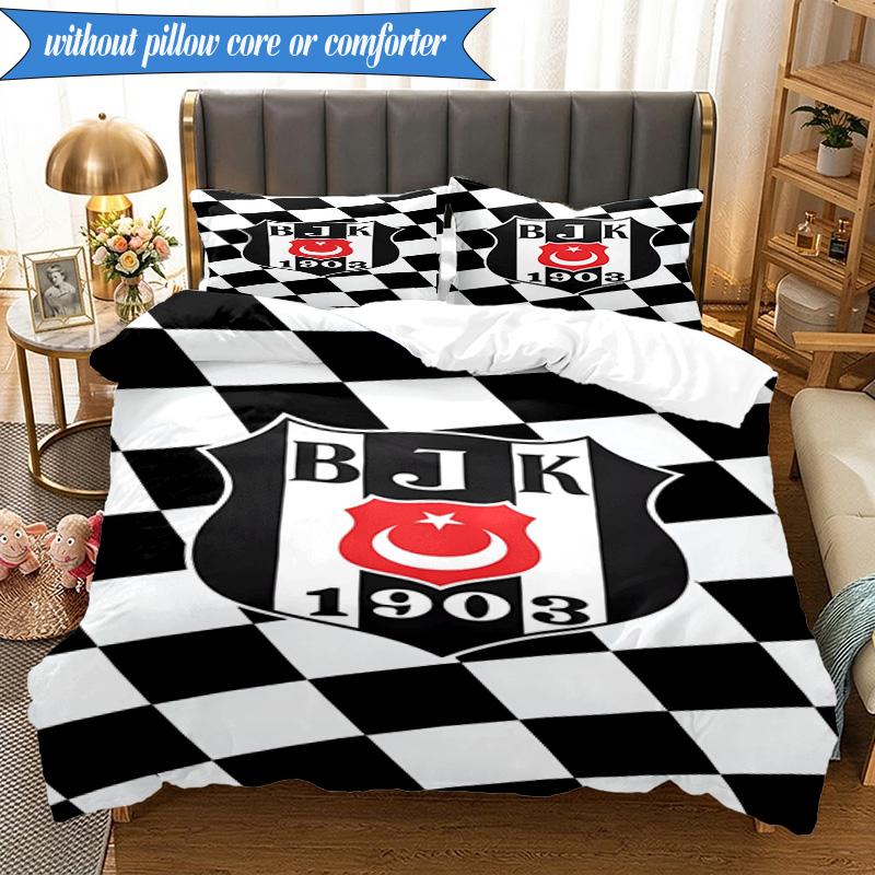 3PCS Besiktas Istanbul Football Club Bedding Set 2D Printing (Includes 1 Duvet Cover + 2 Pillowcases Coreless), Bedroom decor,Fan gift