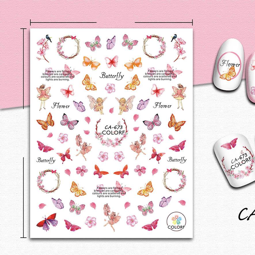 1pc 3D Nail Stickers Spring Summer Natural Flower Leaves Simulation Dried Flower Dragonfly Nail Applique Water Slides Decoration