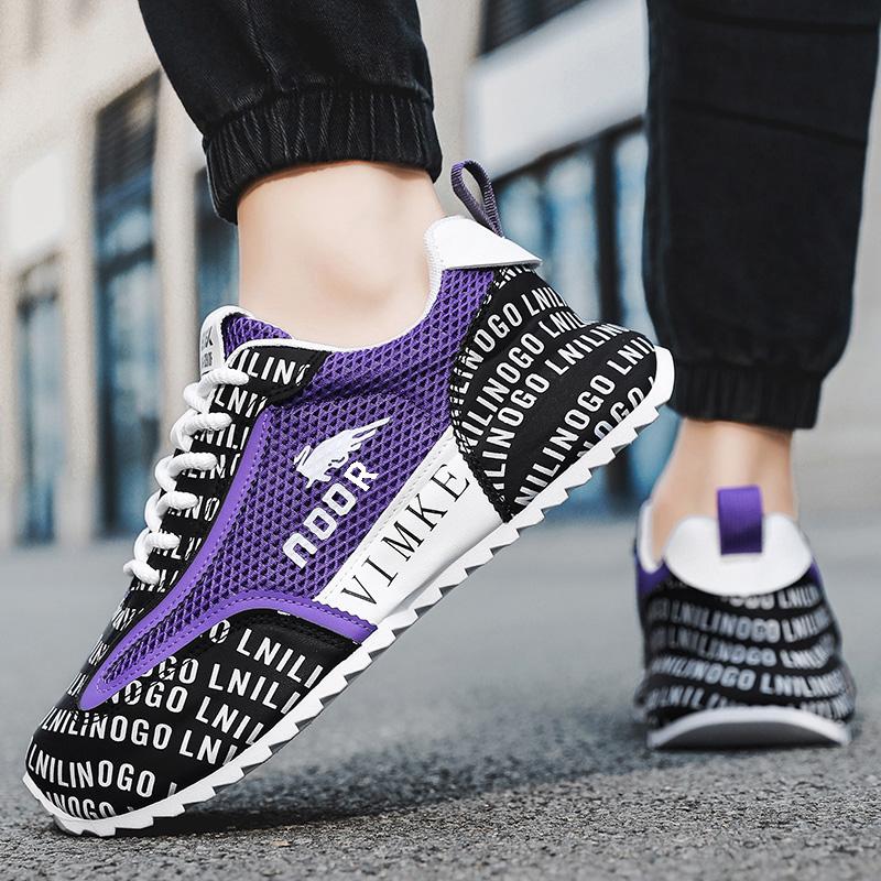 Retro Fashion White Purple Sneakers for Men Breathable Mesh Platform Shoes Trainers Men Lace-up Casual Sneaker Men Jogging Shoes