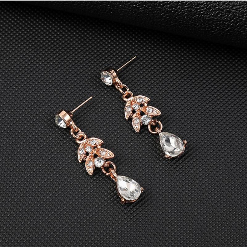 GemChic Women's New Exquisite Alloy Hollow Flowers Crystal Zircon Drops Pendant Necklace Earrings Two Piece Set Birthday Christmas Jewelry Gift