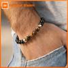 Vnox Tiger Eye Stone Beaded Bracelet for Men, Stainless Steel Spacer 8mm Beads Adjustable 19-22cm Wristband Trendy Jewelry Gift
