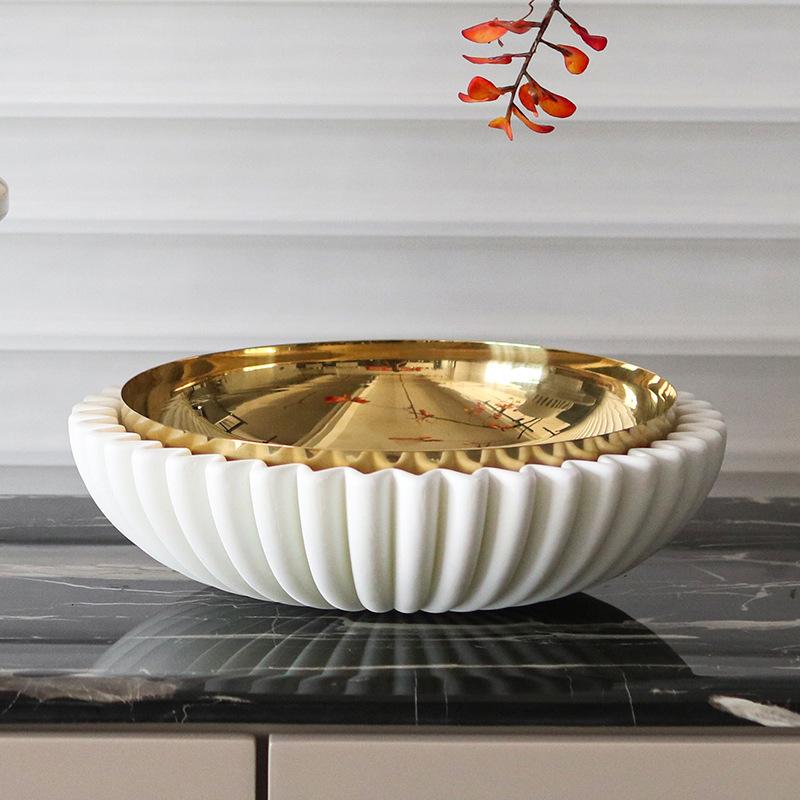 Wabi Style Chinese Round Fruit Plate Ornaments Hotel Restaurant Shell-shaped Decorative Plate Living Room Home Storage Plate Jewelry