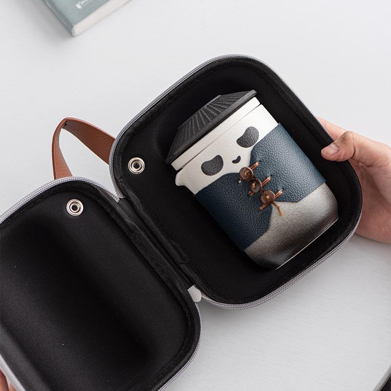 High-end Panda Kung Fu Travel Tea Set, One Pot, Two, Three, Four Cups, Portable Business Commemorative Birthday Gift.