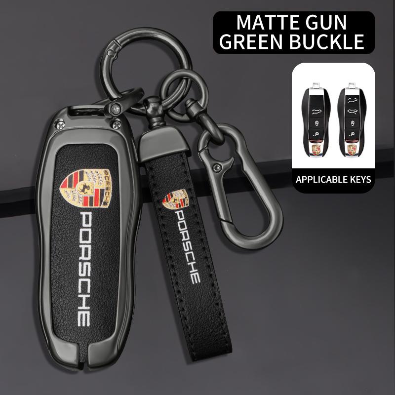 AAOM1 3/4 Buttons Zinc Alloy Leather Car Key Case Key Shell For Porsche Cayenne 911 996 Macan Panamera Boxster 986 987 981 Sticker