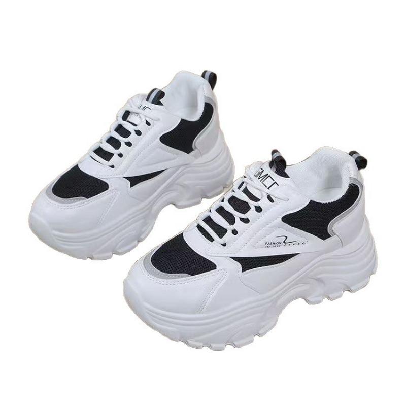 Small mesh versatile sports shoes autumn new lace-up platform running shoes college style color matching dad shoes
