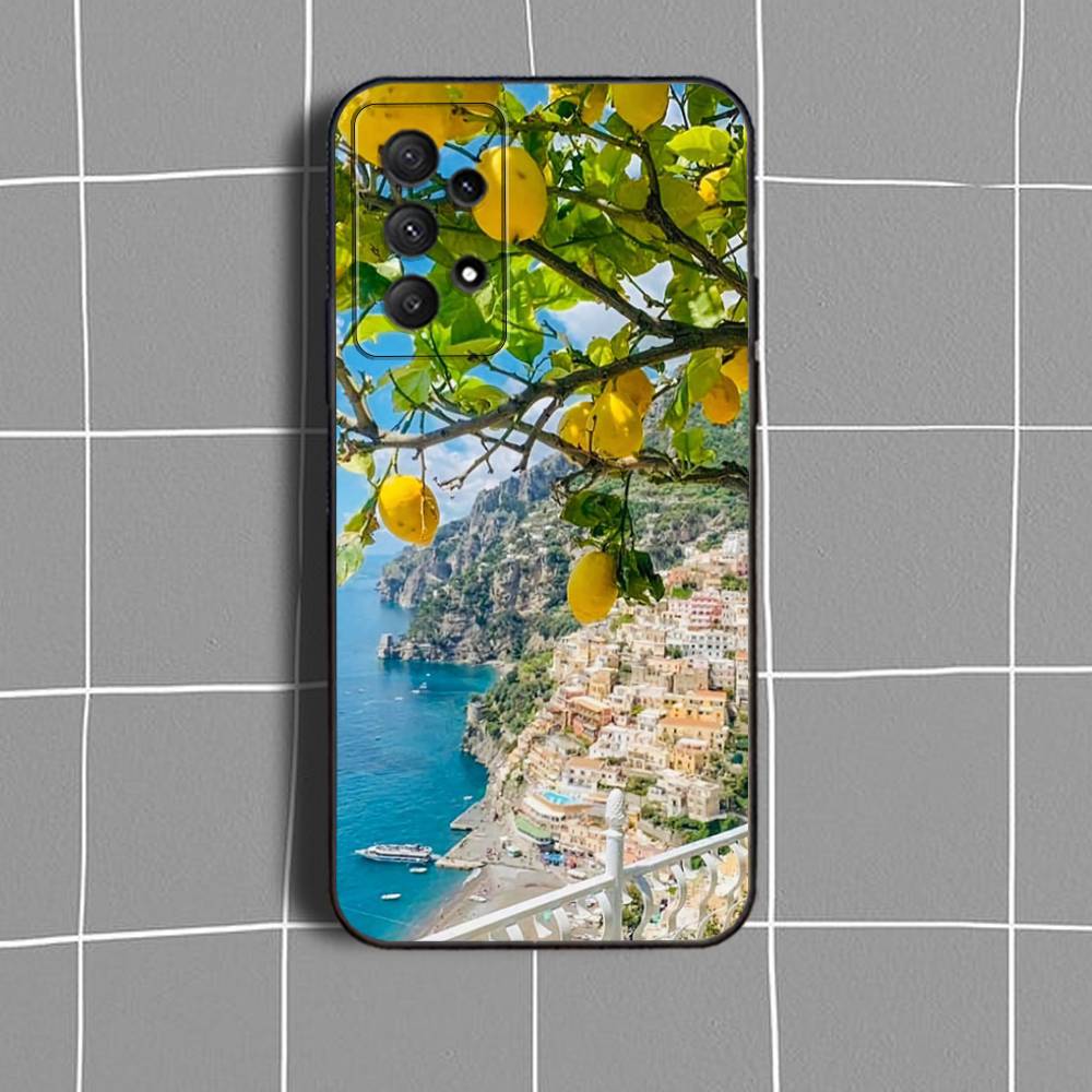 

European Amalfi Coast Lemon Phone Case For Samsung Galaxy A73,31,32,72,41,53,52,71,22,5G,Note,J7,8,9 Soft Black Cover SamsungNote20ultra