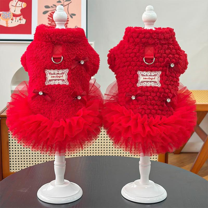 Neujahr, Herbst-Winter Fleece-Gepolstert Haustier Hund und Katze Prinzessin Kleid Kleidung Ohne Fell Teddybär