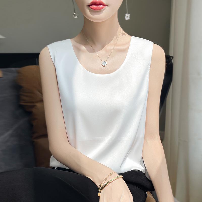 

Reversible Satin Camisole for Women - V-Neck Front, Round Neck Back, Solid Color, Perfect Silk Vest to Pair with Suits XXL