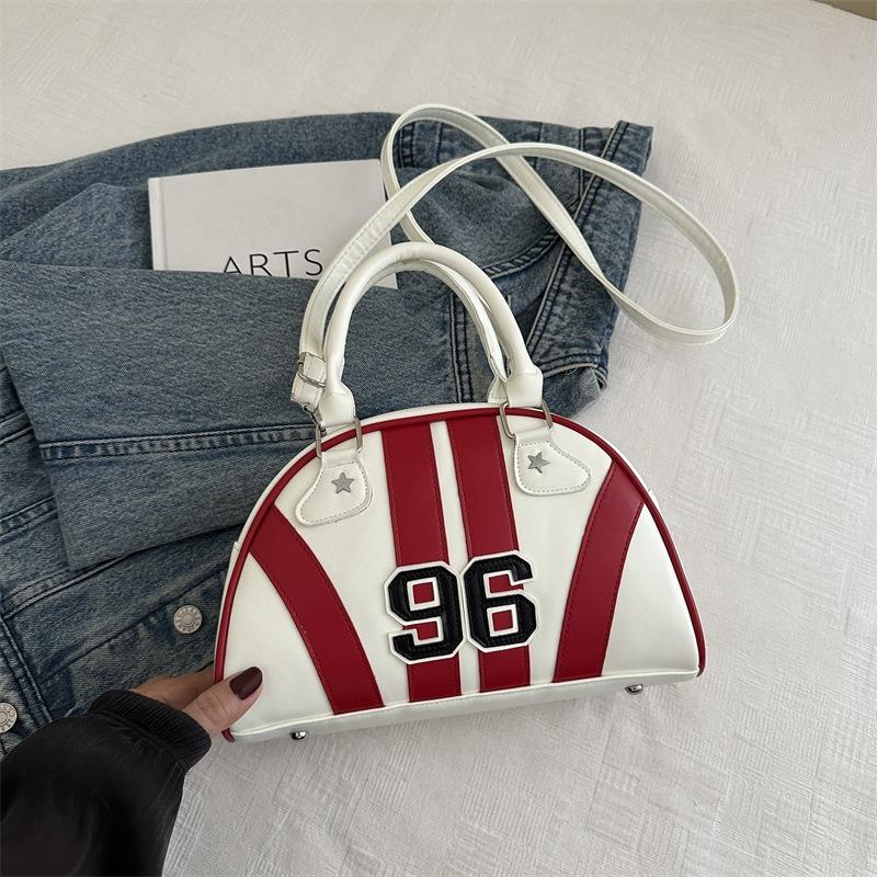 Niche design women's bags, high-end striped contrasting shoulder bags, summer new semi-round underarm bags, messenger bags