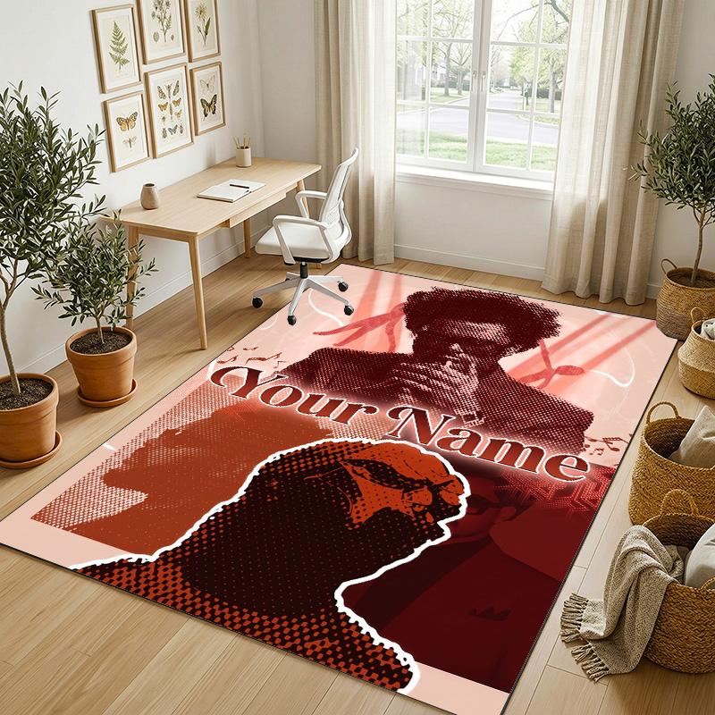 Personalized Crystal Velvet Carpet,The Weeknd Custom Printed Name, Plush Area Rug For Home Indoor Decor