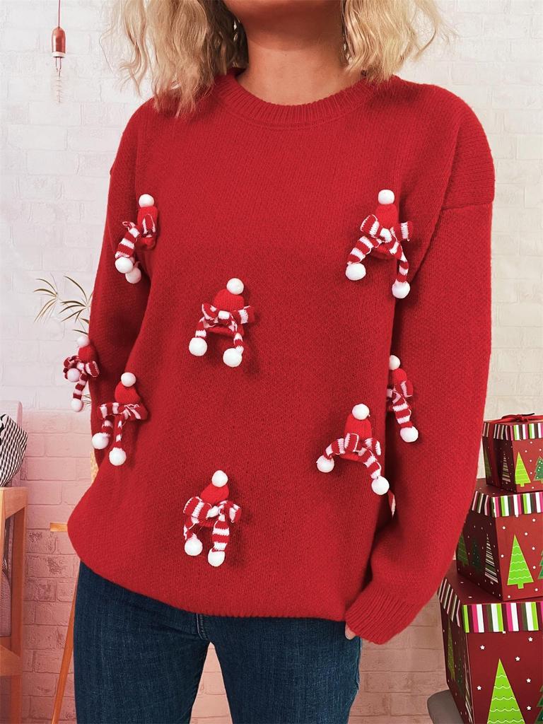 Herbst/Winter Patchwork Strickoberteil mit Schleife - Lässiger Stil für Damen zu Weihnachten & Neujahr.